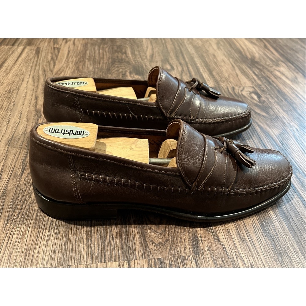 SAN REMO Men's Brown Leather Dress Loafers Shoes Size 10 Hand made in Italy